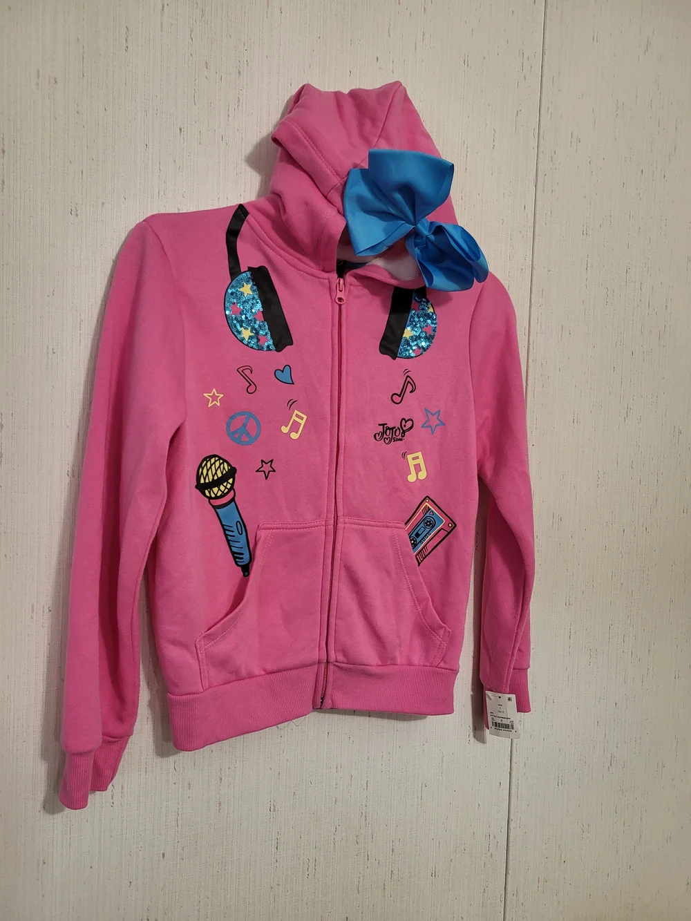 JoJo Siwa Girl's Hoodie Sz L 10/12 Pink  Long Sleeve  HeadPhones Logo NWT